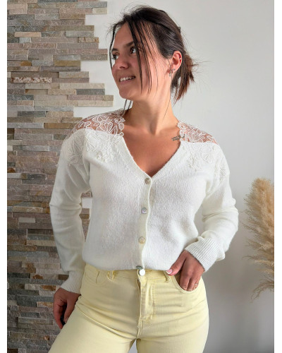 ARNOLD | Gilet blanc détail dentelle sur les épaules