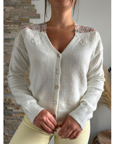 ARNOLD | Gilet blanc détail dentelle sur les épaules