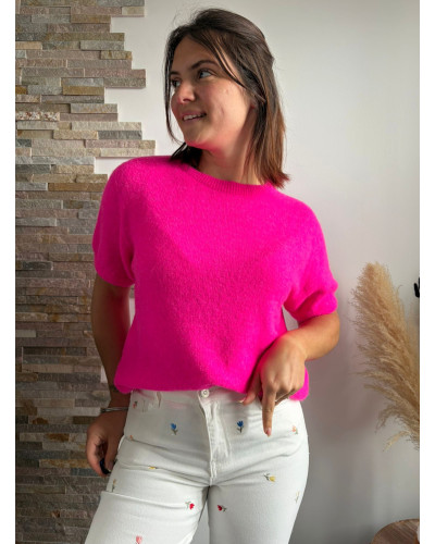 BENOIT | Pull manches courtes fushia