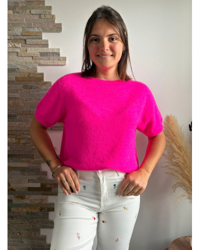 BENOIT | Pull manches courtes fushia