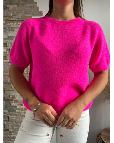 BENOIT | Pull manches courtes fushia