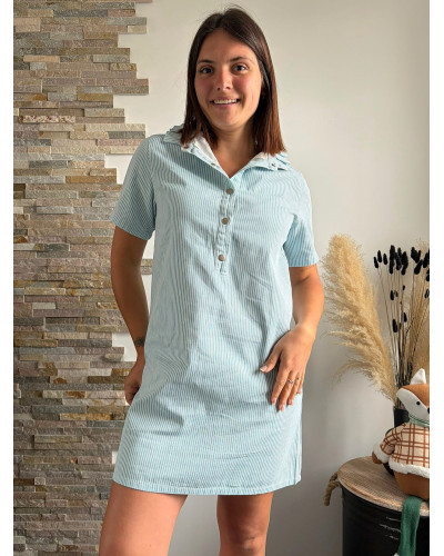 ZOELIA | Robe chemise droite jean col volants