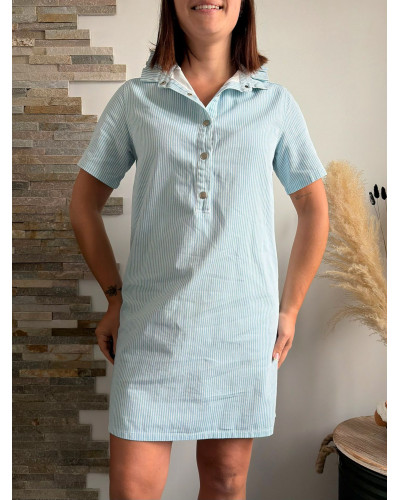 ZOELIA | Robe chemise droite jean col volants