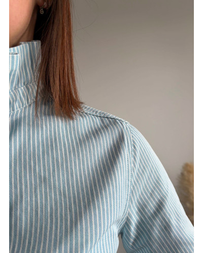 ZOELIA | Robe chemise droite jean col volants