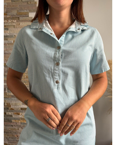 ZOELIA | Robe chemise droite jean col volants