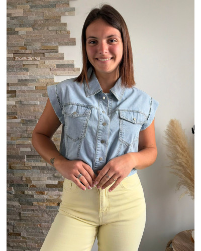 ALEXIA | Veste en jean sans manche pressions