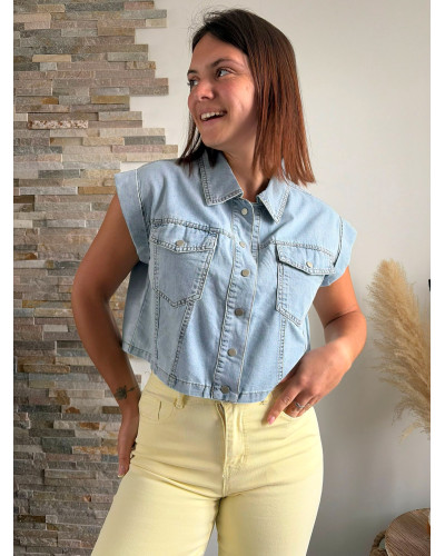 ALEXIA | Veste en jean sans manche pressions