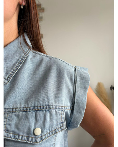 ALEXIA | Veste en jean sans manche pressions