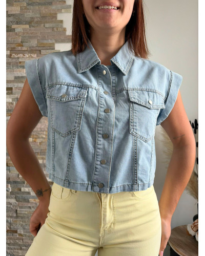 ALEXIA | Veste en jean sans manche pressions