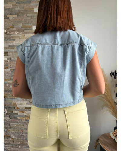 ALEXIA | Veste en jean sans manche pressions