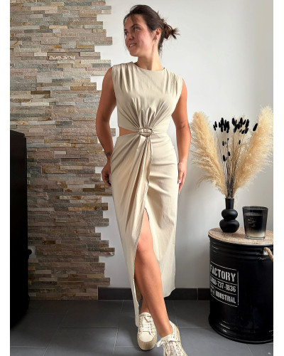 ASHLEY | Robe longue beige ouverture sur les côtés