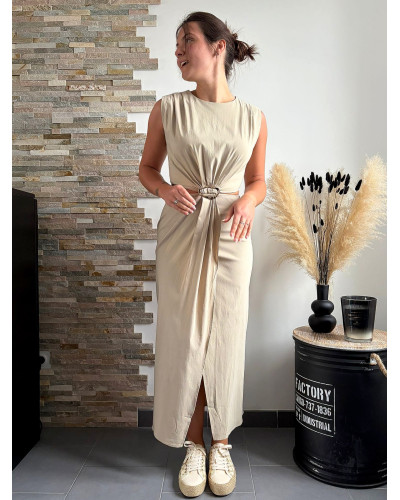 ASHLEY | Robe longue beige ouverture sur les côtés