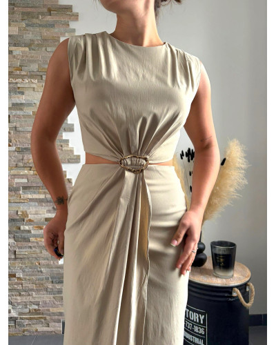 ASHLEY | Robe longue beige ouverture sur les côtés