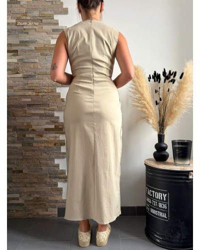 ASHLEY | Robe longue beige ouverture sur les côtés