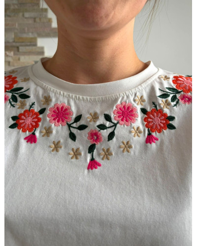 JEREMY | Tee-shirt blanc coton avec fleurs colorées