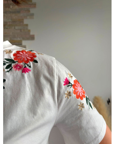 JEREMY | Tee-shirt blanc coton avec fleurs colorées