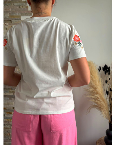 JEREMY | Tee-shirt blanc coton avec fleurs colorées