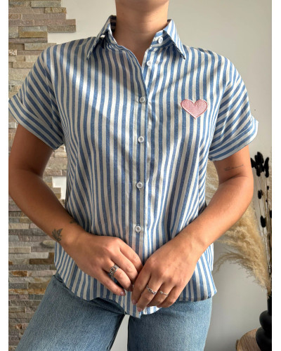 ASTRID | Chemisette à rayures bleues coeur sur le poitrine