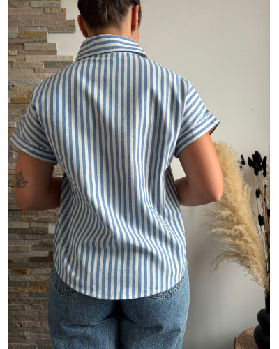 ASTRID | Chemisette à rayures bleues coeur sur le poitrine