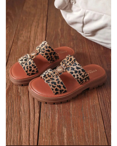 PHILIPPINE | Sandales léopard bijoux doré