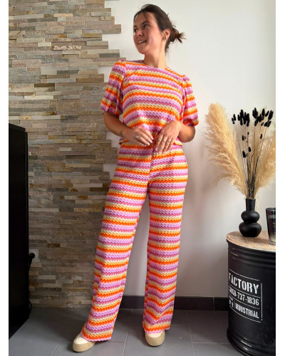 TOM | Pantalon en crochet lignes colorées