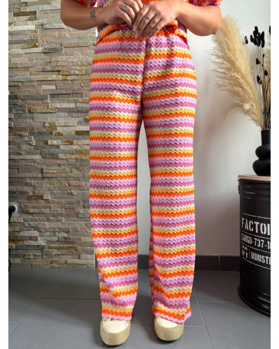 TOM | Pantalon en crochet lignes colorées