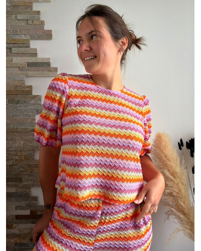 MARIE CERIE | Blouse en crochet lignes colorées