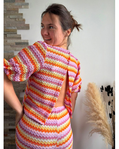 MARIE CERIE | Blouse en crochet lignes colorées