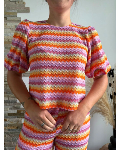 MARIE CERIE | Blouse en crochet lignes colorées