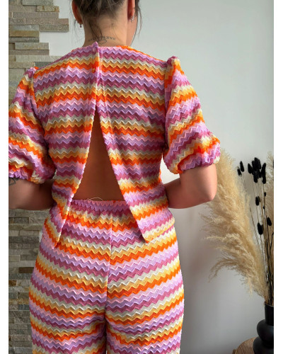 MARIE CERIE | Blouse en crochet lignes colorées