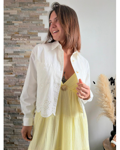 KAMILA | Veste en jean blanche avec broderie