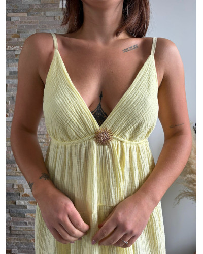 GINETTE | Robe longue jaune gaze de coton à bretelles