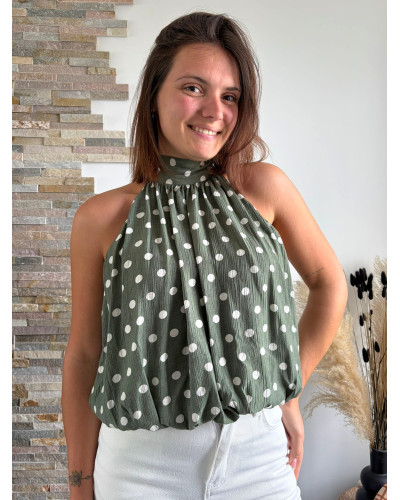 YAN | Top kaki à pois