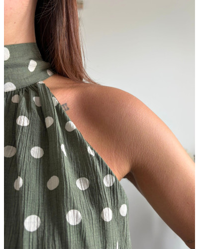 YAN | Top kaki à pois