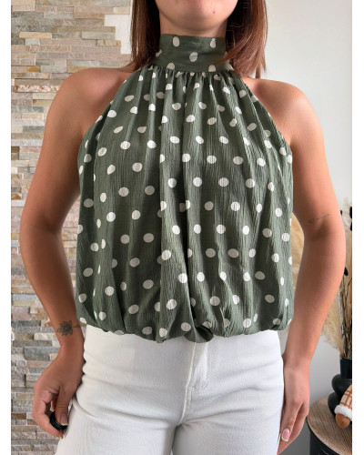 YAN | Top kaki à pois