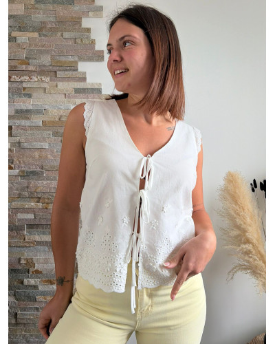 ALBERT | Top blanc broderie et noeuds