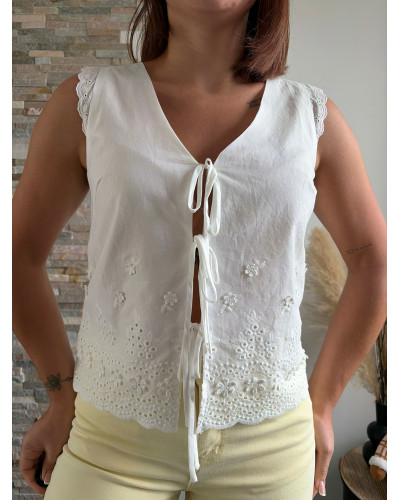 ALBERT | Top blanc broderie et noeuds