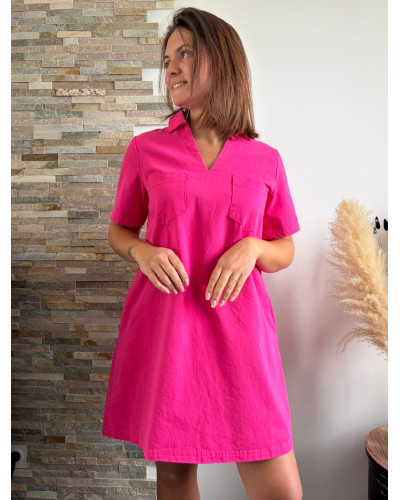MARIETTE | Robe en jean rose fushia col chemise