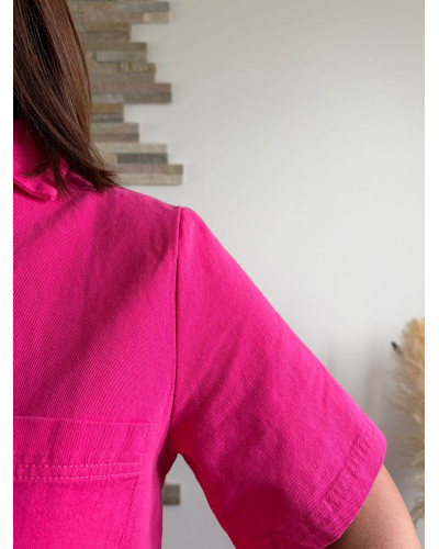 MARIETTE | Robe en jean rose fushia col chemise
