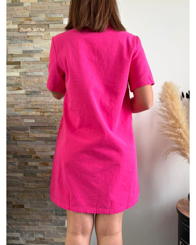 MARIETTE | Robe en jean rose fushia col chemise