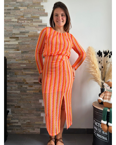 GUISEPPA | Robe longue crochet rose et orange