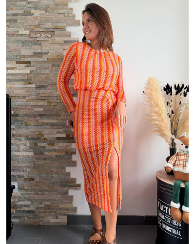 GUISEPPA | Robe longue crochet rose et orange