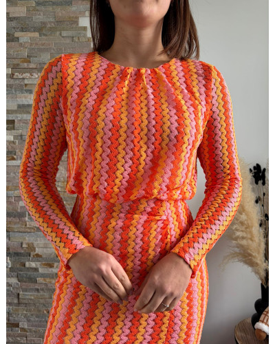 GUISEPPA | Robe longue crochet rose et orange