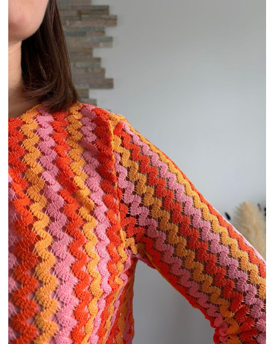 GUISEPPA | Robe longue crochet rose et orange