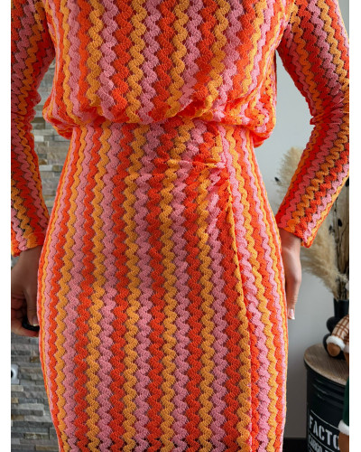 GUISEPPA | Robe longue crochet rose et orange