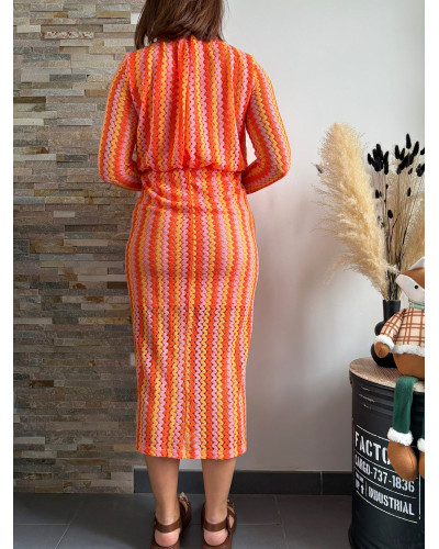GUISEPPA | Robe longue crochet rose et orange