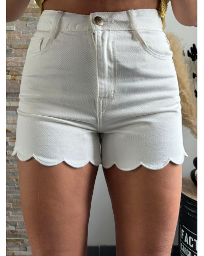 THOMAS | Short en jean blanc oraije bord feston