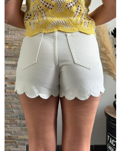 THOMAS | Short en jean blanc oraije bord feston