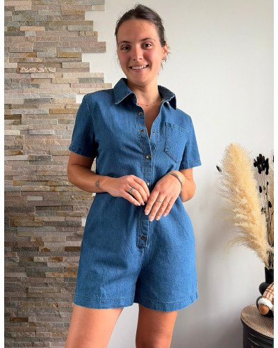 DORINE | Combinaison short en jean avec pressions