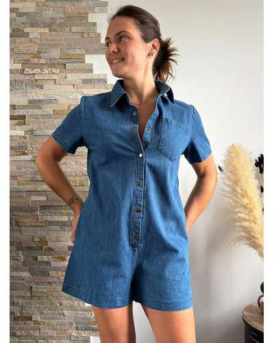 DORINE | Combinaison short en jean avec pressions